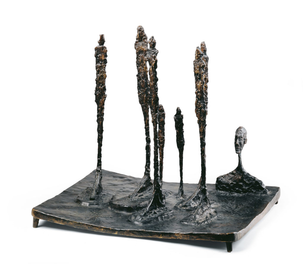 Alberto Giacometti, La Forêt, Place sept figures, une tête, 1950