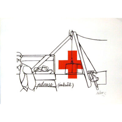 Valerio ADAMI, pelouse interdite. Lithographie originale sur Vélin d'Arches signée et numérotée de 1976. Certifée Maeght éditeur.