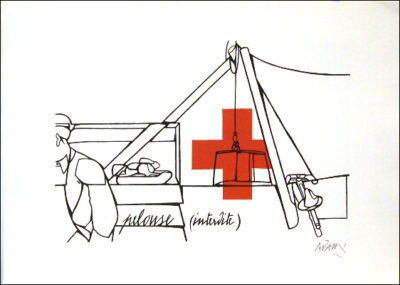 Valerio ADAMI, pelouse interdite. Lithographie originale sur Vélin d'Arches signée et numérotée de 1976. Certifée Maeght éditeur.