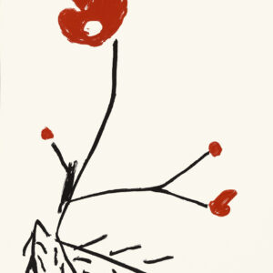 Lithographie originale d'Aki Kuroda. Red flower II. 75 exemplaires, signés, numérotés