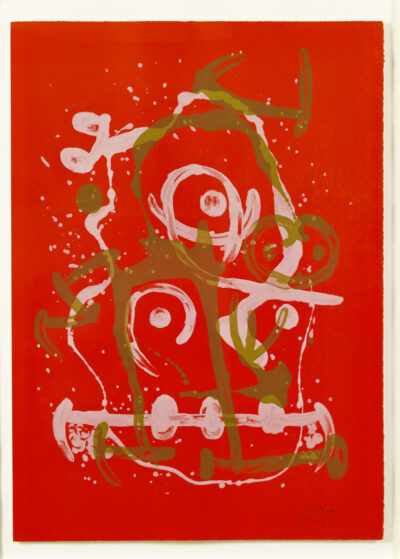 Lithographie originale de Joan Miró. Chevauchée rouge brun. 1969
